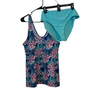Bobbie Brooks Floral Blue and Pink tankini swimsuit 2 piece Set plus size 2X